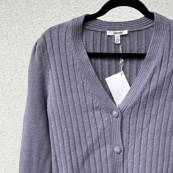Splendid Cardigan Sweater Ribbed Knit Button Front Long Sleeve Lilac‎ S NWT - Picture 5 of 7